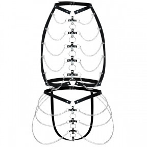 Набір портупея трусики зі шкіри з ланцюжками Art of Sex — Cross XS-M