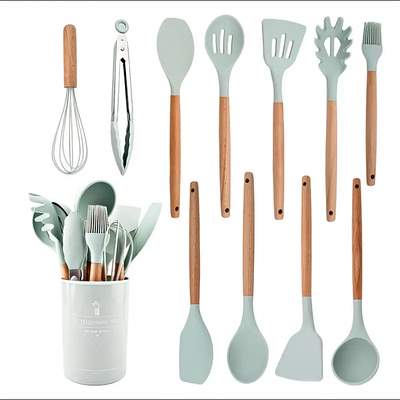 Набір кухонних речей Kitchen Set Бірюзовий 12 предметів силіконовий від -40°С до +230°С