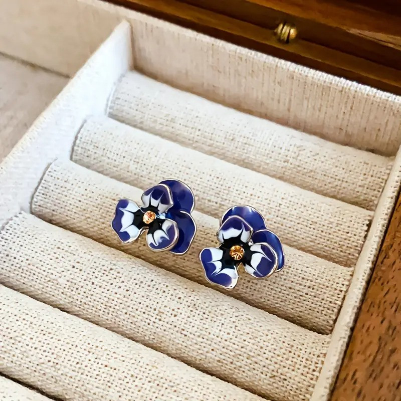 Сережки сріблясті цвяшки жіночі сині квіточки 1.5 см AurumLux205, фото 1