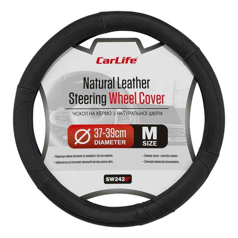 Чохол для керма Carlife шкіряний чорний 37-39 см для авто (SW242M), фото 1