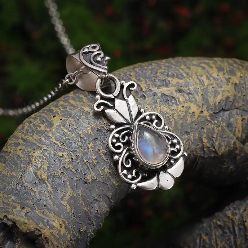 Кулон сріблястий у вигляді краплі з небесним кристалом 2.2 см 45+5 AurumLux208, фото 1