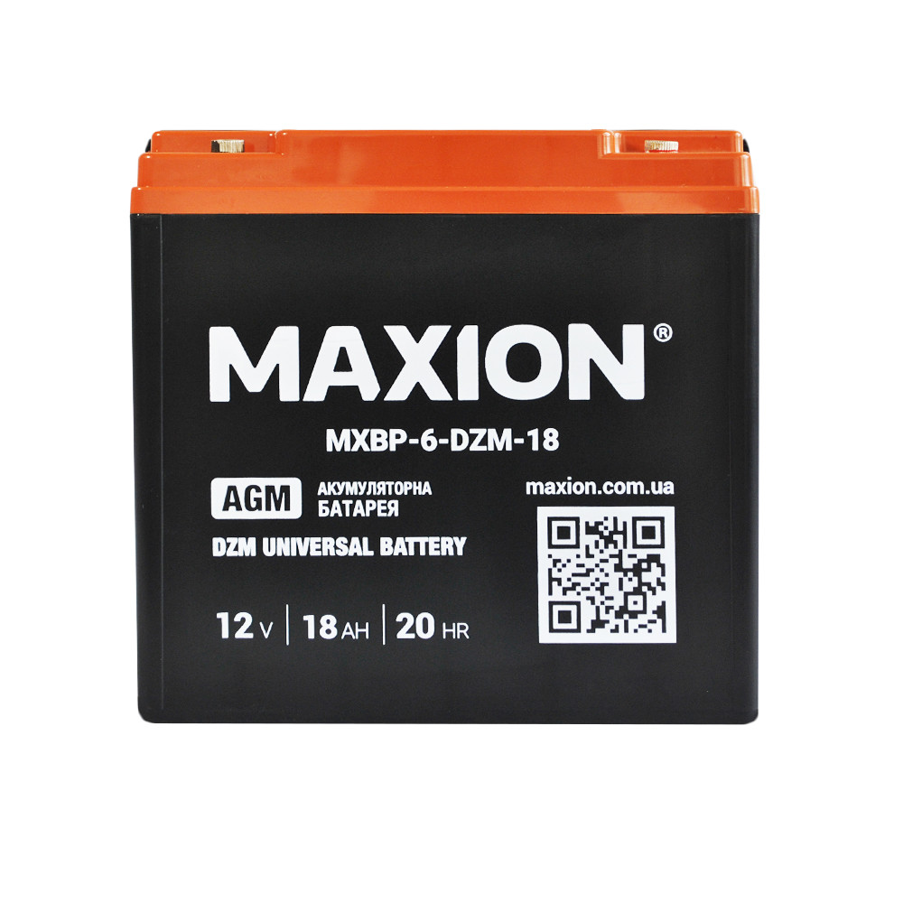 Промисловий тяговий акумулятор AGM MAXION MXBT-6-DZM-18 (12V, 18Ah, -/+), фото 1