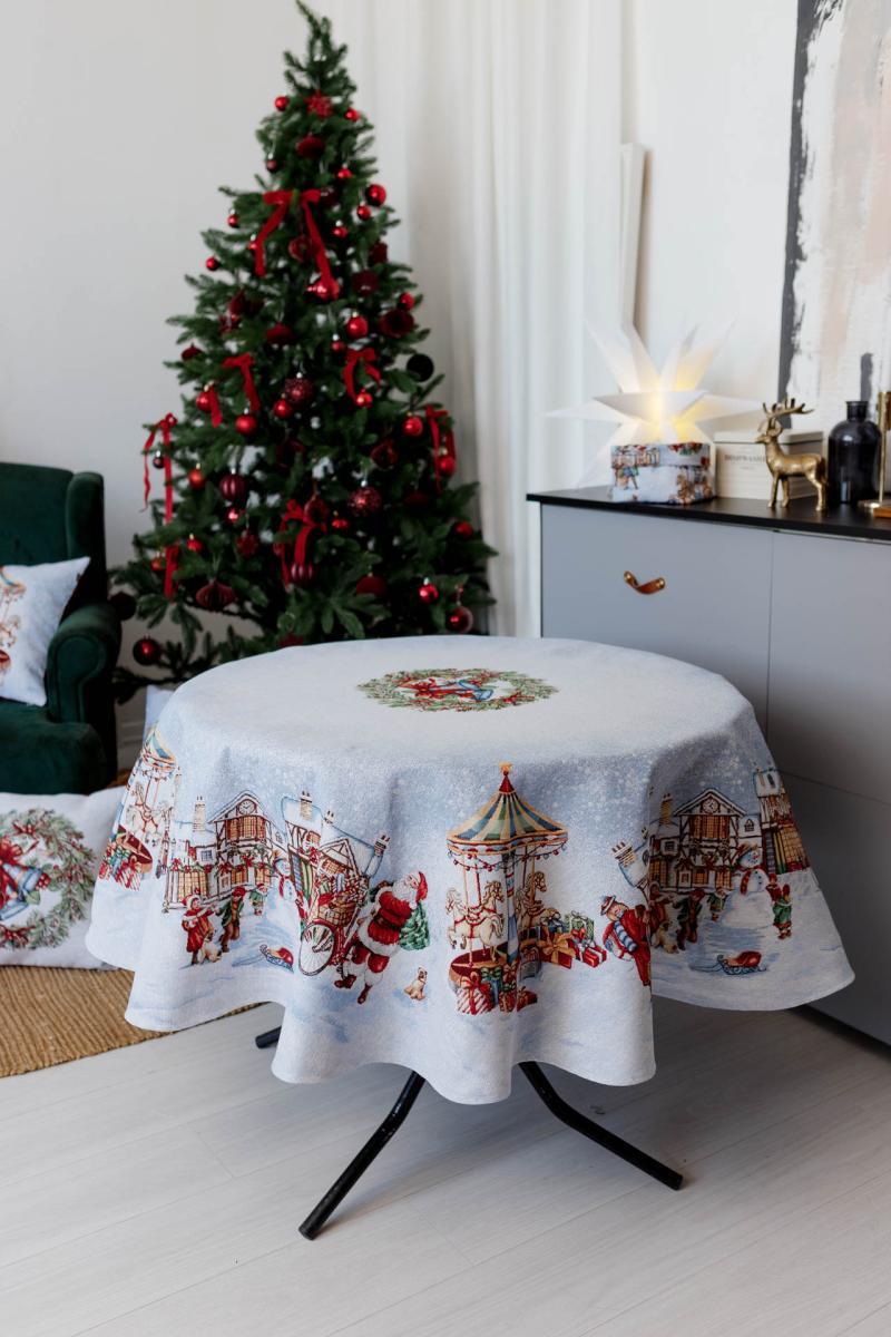 Новорічна кругла гобеленова скатертина Carousel ТМ ПРОВАНС, фото 1
