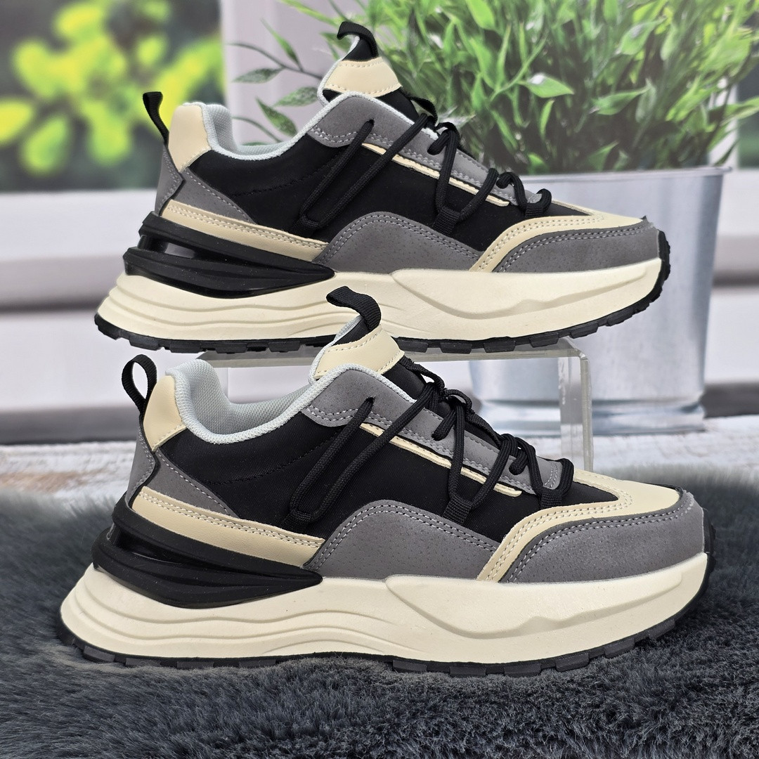 Кросівки жіночі Swin сірі з чорним демісезонним на об'ємній підошві 4359