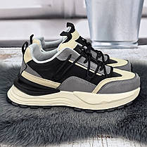 Кросівки жіночі Swin сірі з чорним демісезонним на об'ємній підошві 4359, фото 4