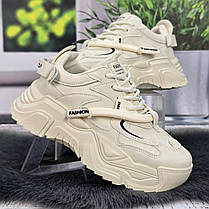 Кросівки жіночі Swin Shoes молочні на об'ємній підошві демісезонні 8075, фото 3