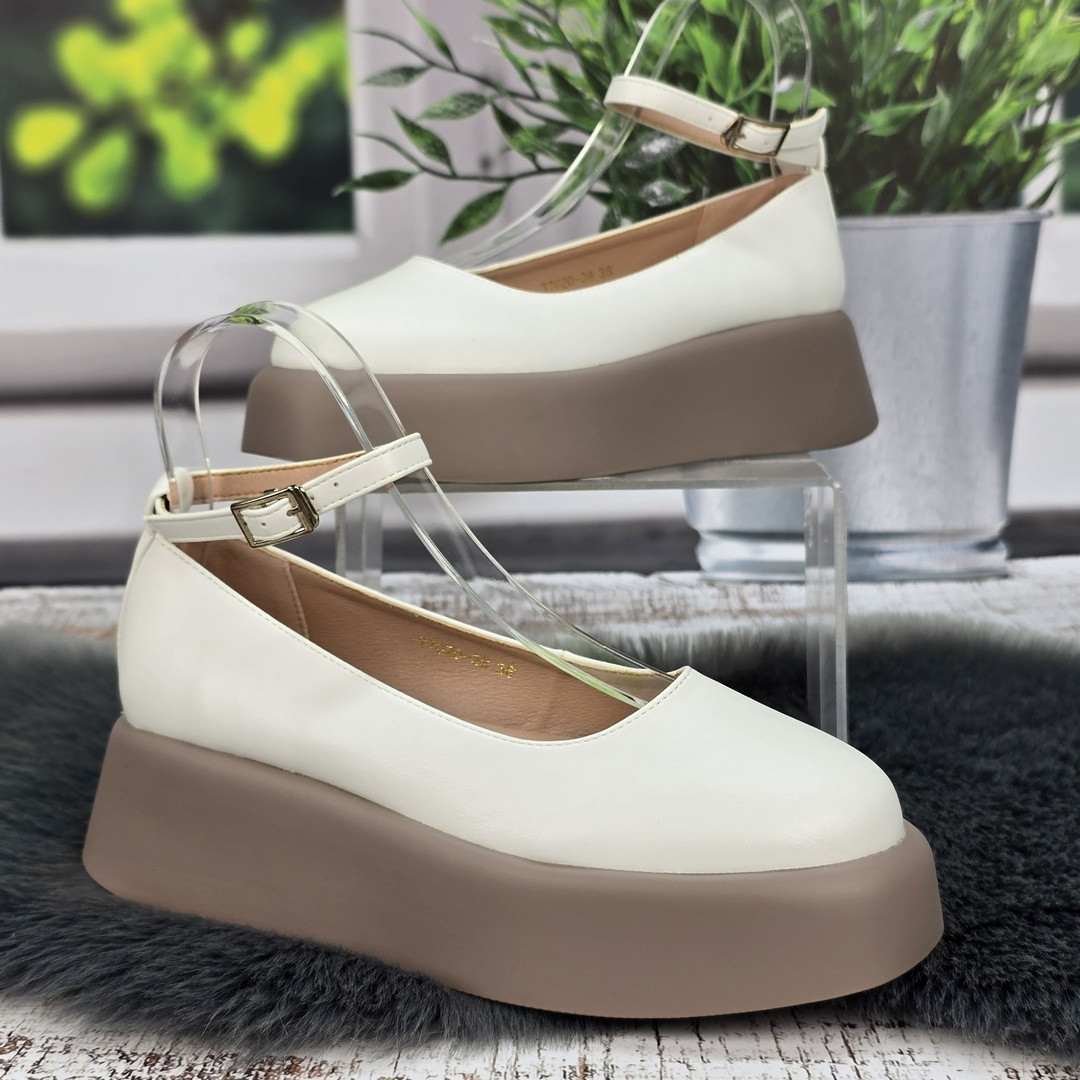 Туфлі жіночі Meideli білі еко-шкіра на бежевій підошві 8067, фото 1