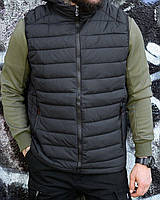 Тактична жилетка стьобана на синтепоні плащівка чорна Чоловіча жилетка для військових утеплена чорна