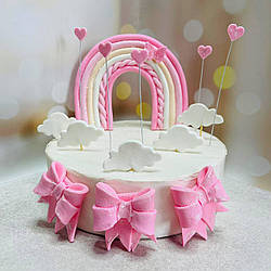 Цукрова прикраса для торта Веселка рожева з бантиками