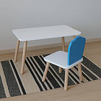 Комплект дитячий стіл і стілець ChildWood - Set Стіл білий прямокутний + стілець біло-блакитний Мушля (фанера) від
