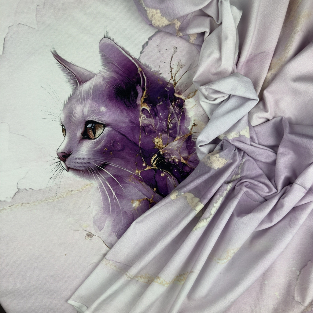 КУПОН Футер двунитка "Зачарований кіт" 70см - 180см. (диджитал)Надріз  від кромки,не значно( повний купон)