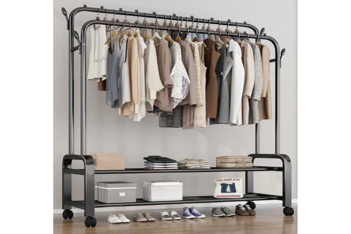 Вішалка стійка-полиця з колесами металева TV SHOP YP-610 з полицями для зберігання 110х150х57 см