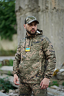 Куртка-анорак зелений піксель, тактичний чоловічий анорак демісезонний, камуфляжний військовий одяг з капюшоном