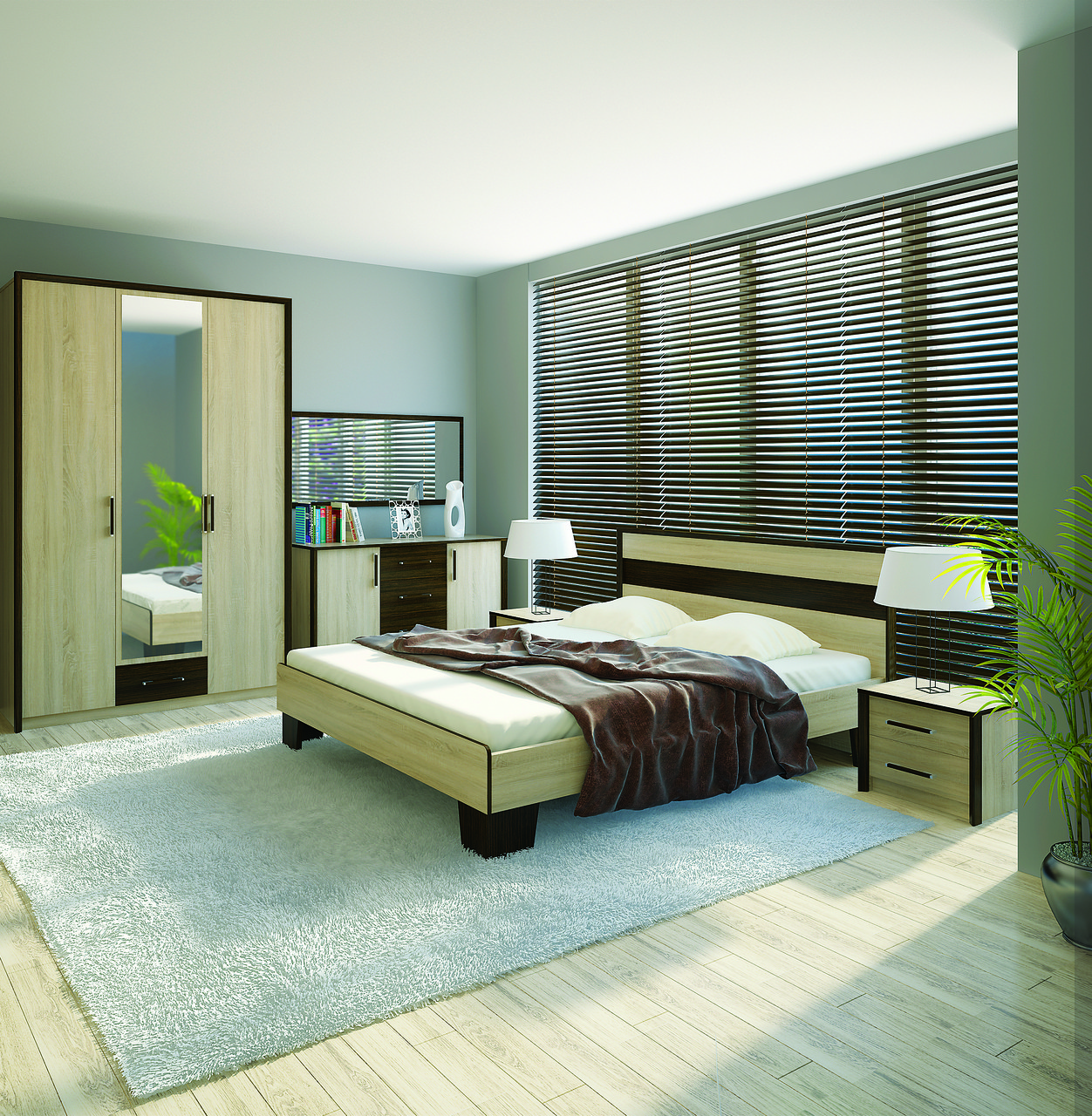 Сучасний набірний модульний спальний гарнітур комплект меблів у спальню з комодом Скарлет Сокме дуб сонома, фото 1