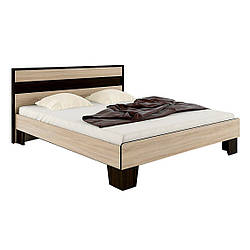 Двоспальне ліжко 160х200 см з твердим узголів'ям на ніжках у спальню ЛДСП Скарлет Сокме дуб сонома+венге