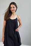 Легка жіноча шовкова сукня А-силуету на блискучих бретелях міні 44-50 разміри чорна, фото 3