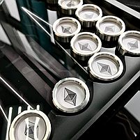 Нарди скляні Bitcoin фішки з латуні (срібні та золоті) 61×27×5см подарунокові, фото 6