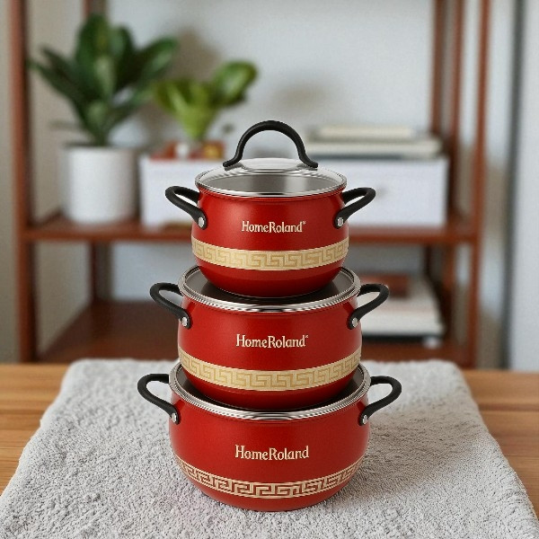 Набір каструль з нержавіючої сталі 6 предметів HR-169-2 Червоний закруглений, фото 1