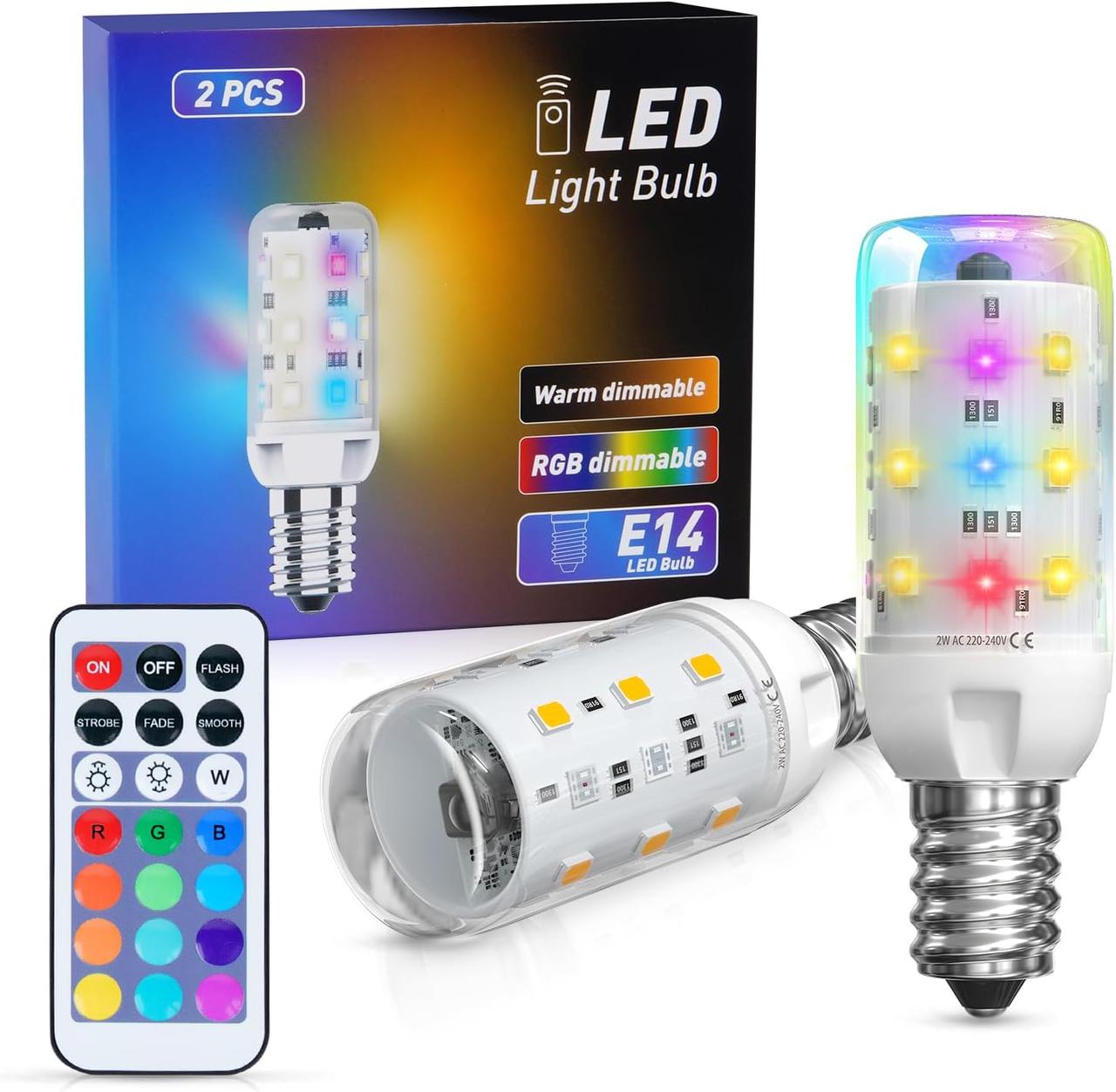 Світлодіодні лампи TobeBright 2W E14 RGB, що змінюють колір, E14 затемнення капсульний світлодіодний пульт дистанційного керування, фото 1