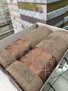 Набір рушників для лиця та бані 2 шт в коробці на подарунок бавовняні махрові Туреччина Gulcan