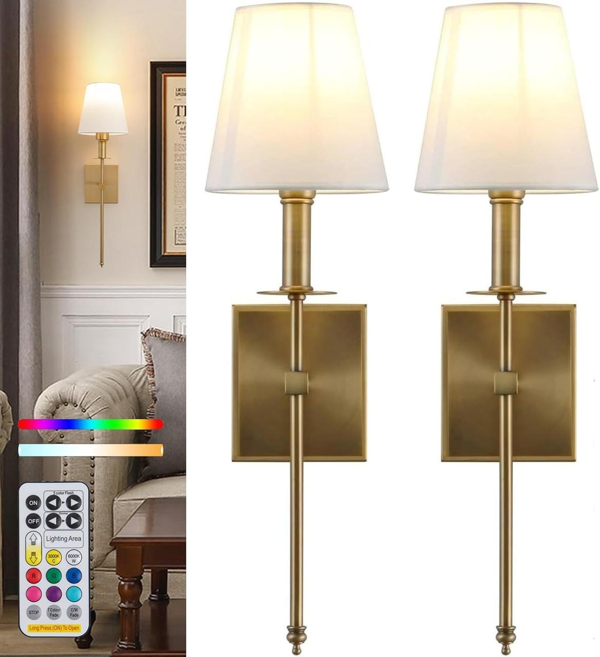 Настінні Світильники Настінні Бра З Батарейним Живленням Набір З 2, Золотий Настінний Світильник З Бездротовим Пультом, фото 1