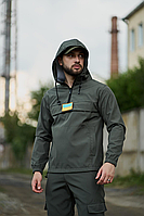 Куртка-анорак чоловіча хакі, тактичний одяг з липучкою, демісезонна вітрівка-анорак з капюшоном