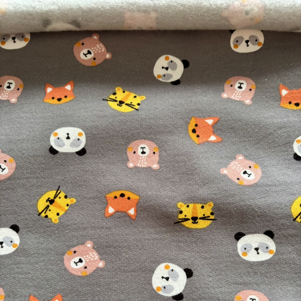 Двонитка трикотаж з начосом полотно преміум малюнок мордочки, фото 1