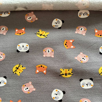 Двонитка трикотаж з начосом полотно преміум малюнок мордочки