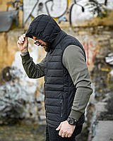 Тактична жилетка стьобана на синтепоні плащівка чорна Чоловіча жилетка для військових утеплена чорна