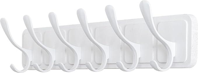 Дерев'яна вішалка SKOLOO, 44 см з 6 гачками для одягу, пальто, шапок, курток, шарфів, рюкзаків, фото 1