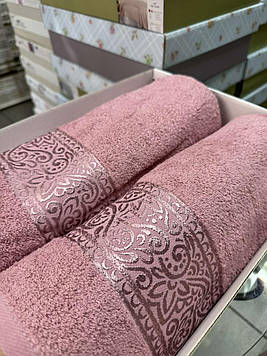 Набір рушників для лиця та бані 2 шт в коробці на подарунок бавовняні махрові Туреччина Gulcan