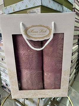 Набір рушників для лиця та бані 2 шт в коробці на подарунок бавовняні махрові Туреччина Gulcan