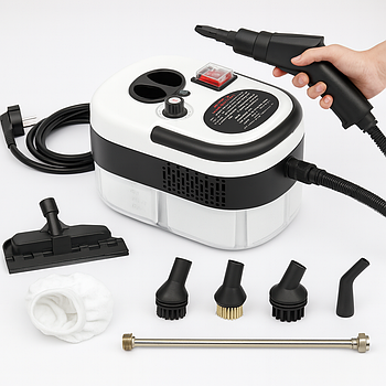 Портативний пароочисник  2500 Вт, 1200 мл + 8 насадок / Парогенератор для прибирання / Парова щітка