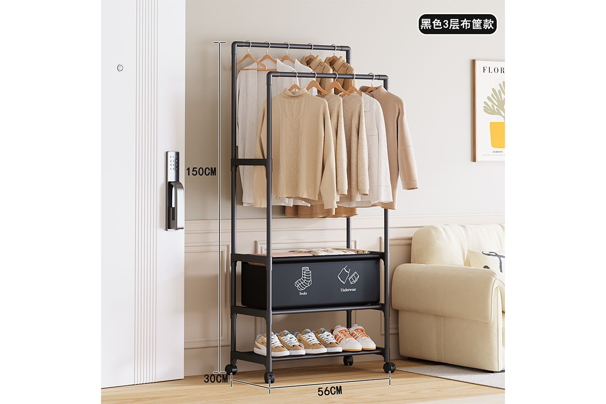 Вішалка-стійка на колесах для одягу та взуття YH9918-1 металева мобільна підлогова, 112 см