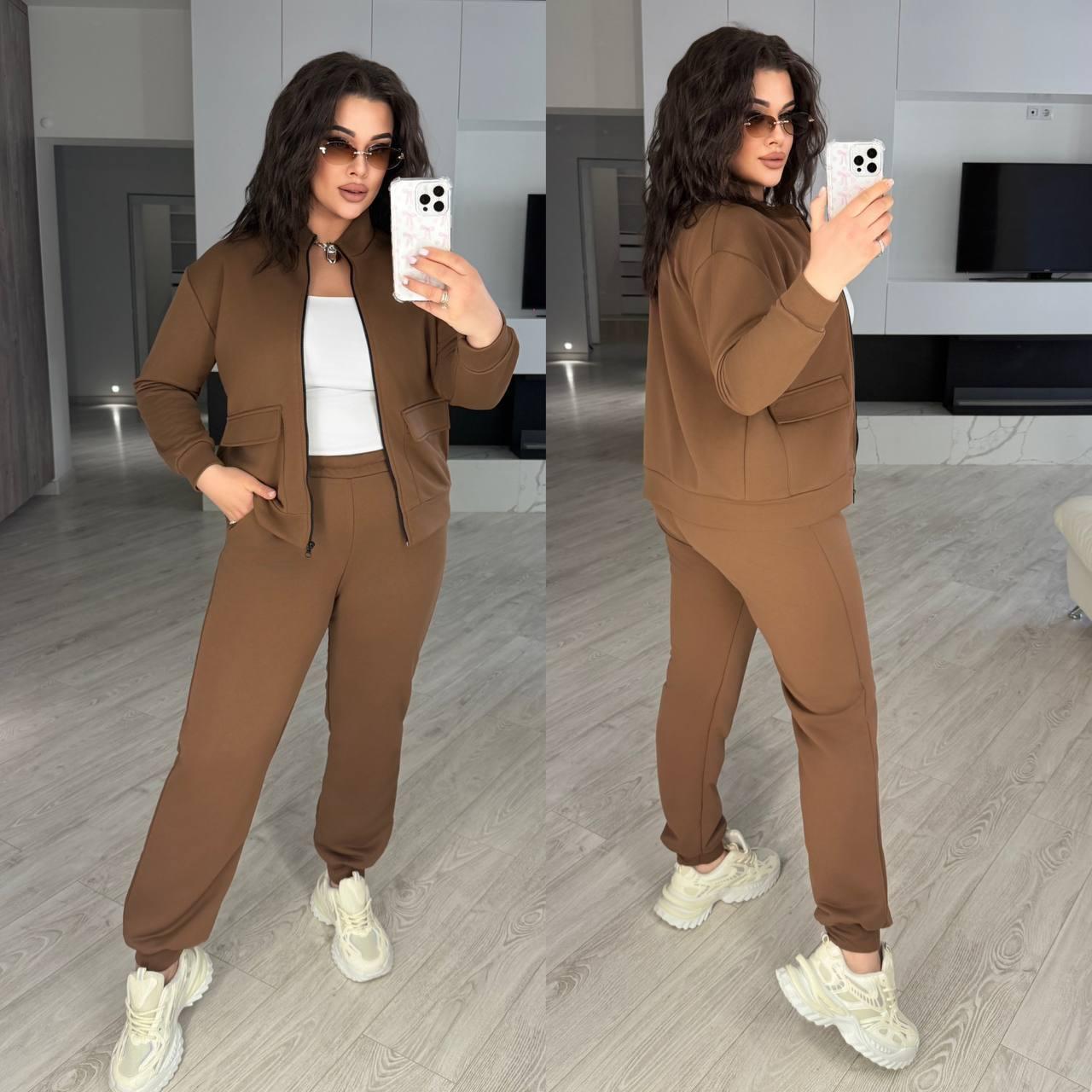 ЖІНОЧИЙ СПОРТИВНИЙ КОСТЮМ БАТАЛ 3-нитка р.48-58 ШОКОЛАДНИЙ ХАРИЗМА 7120, фото 1