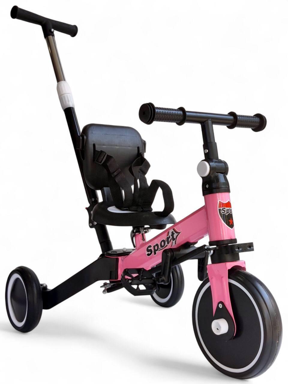 Триколісний велосипед-беговел 2 в 1 з батьківською ручкою Sport NN518-1, дитячий трицикл трансформер з підніжками, фото 1