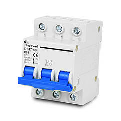 Автоматичний вимикач Lightwell MCB 3P 63A (DZ-47-63 C63)