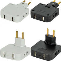 Від 2 шт. Мережевий перехідник 2USB+2UK/EU поворотний на 180 градусів, 250V 10А 6,5*2см 506 купити дешево оптом в