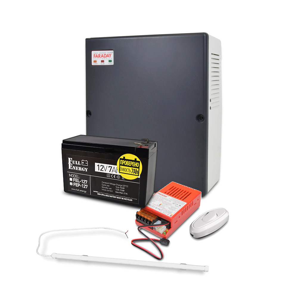 Бокс пластиковий PLB 7-9 А·год + Світильник LED лінійний 450 мм 10 Вт 6500K + БП UPS 35W Smart ASCH PL + FEP-127 + Перемикач, фото 1