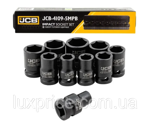 Набір головок ударних в металевому кейсі 10 од. 1/2'' (6-гр.) (10-24 мм) JCB Tools JCB-4109-5MPB, фото 1