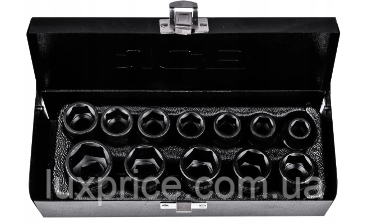 Набір головок ударних в металевому кейсі 12 од. 1/2" (6-гр.) JCB Tools JCB-4129-5MPB, фото 1