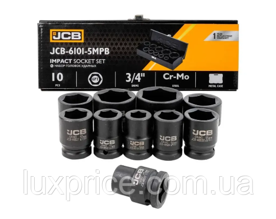 Набір головок ударних в металевому кейсі 10 од. 3/4'' (6-гр.) (17-46 мм) JCB Tools JCB-6101-5MPB, фото 1