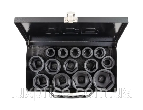 Набір головок ударних в металевому кейсі 14 од. 3/4'' (6-гр.) (17-50 мм) JCB Tools JCB-6141-5MPB, фото 1