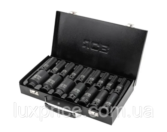Набір головок ударних глибоких в металевому кейсі 16 од. 1/2'' (6-гр.) (10-36 мм) JCB Tools JCB-4167-5MPB, фото 1