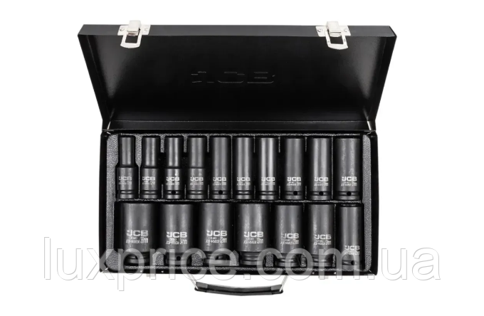 Набір головок ударних глибоких в металевому кейсі 17 од. 1/2'' (6-гр.) (10-36 мм) JCB Tools JCB-4172-5MPB, фото 1