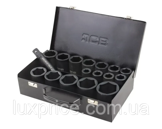 Набір головок ударних глибоких в металевому кейсі 17 од. 3/4'' (6-гр.) (17-50 мм) JCB Tools JCB-6163-5MPB, фото 1