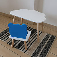 Комплект дитячий стіл і стілець ChildWood - Set Стіл білий Хмаринка + стілець біло-блакитний Ведмедик від