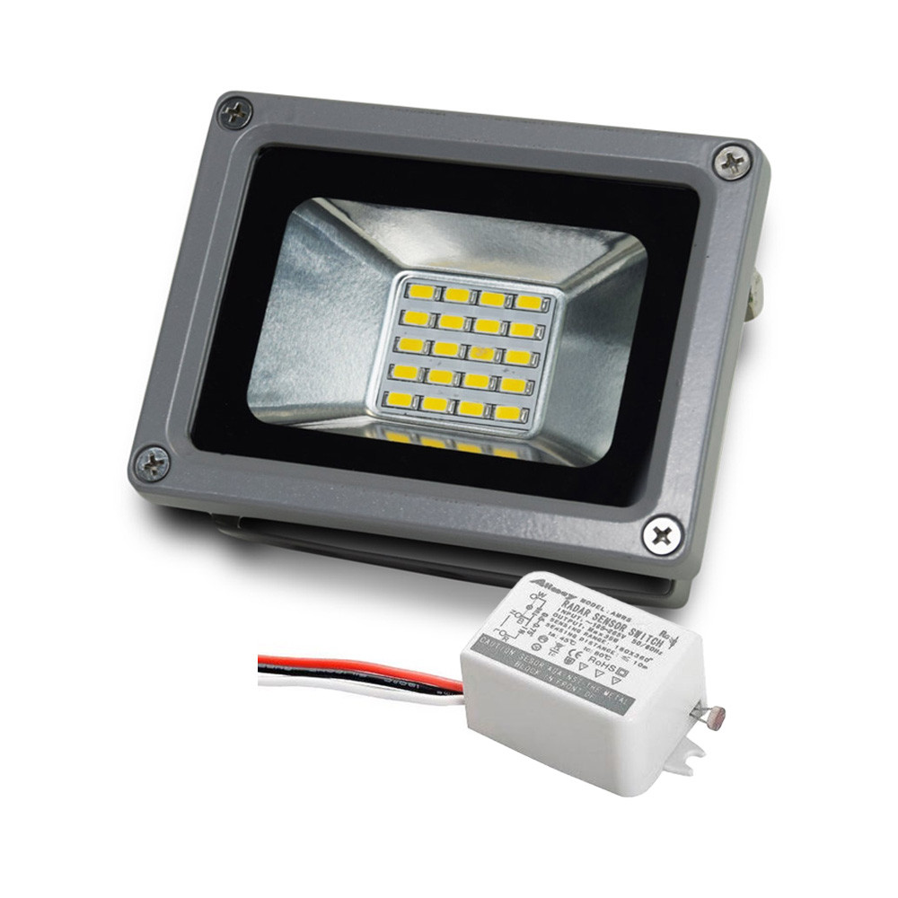 Комплект LED-прожектор Lightwell LW-10W-220 + Датчик руху з сенсором освітленості AMRS, фото 1