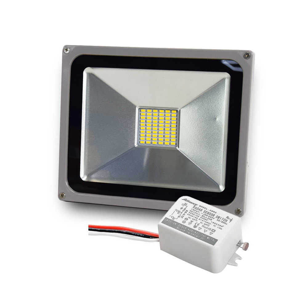 Комплект LED-прожектор Lightwell LW-30W-220 + Датчик руху з сенсором освітленості AMRS, фото 1
