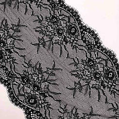 Мереживо шантільї "Мінді" еластичне чорне з квітами 23 см.